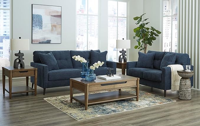 Signature Design by Ashley Bixler Classic Tufted Loveseat with Removable Cushions, Blue