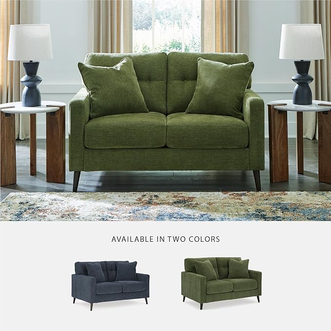 Signature Design by Ashley Bixler Mid-Century Modern Tufted Loveseat with 2 Toss Pillows, Green