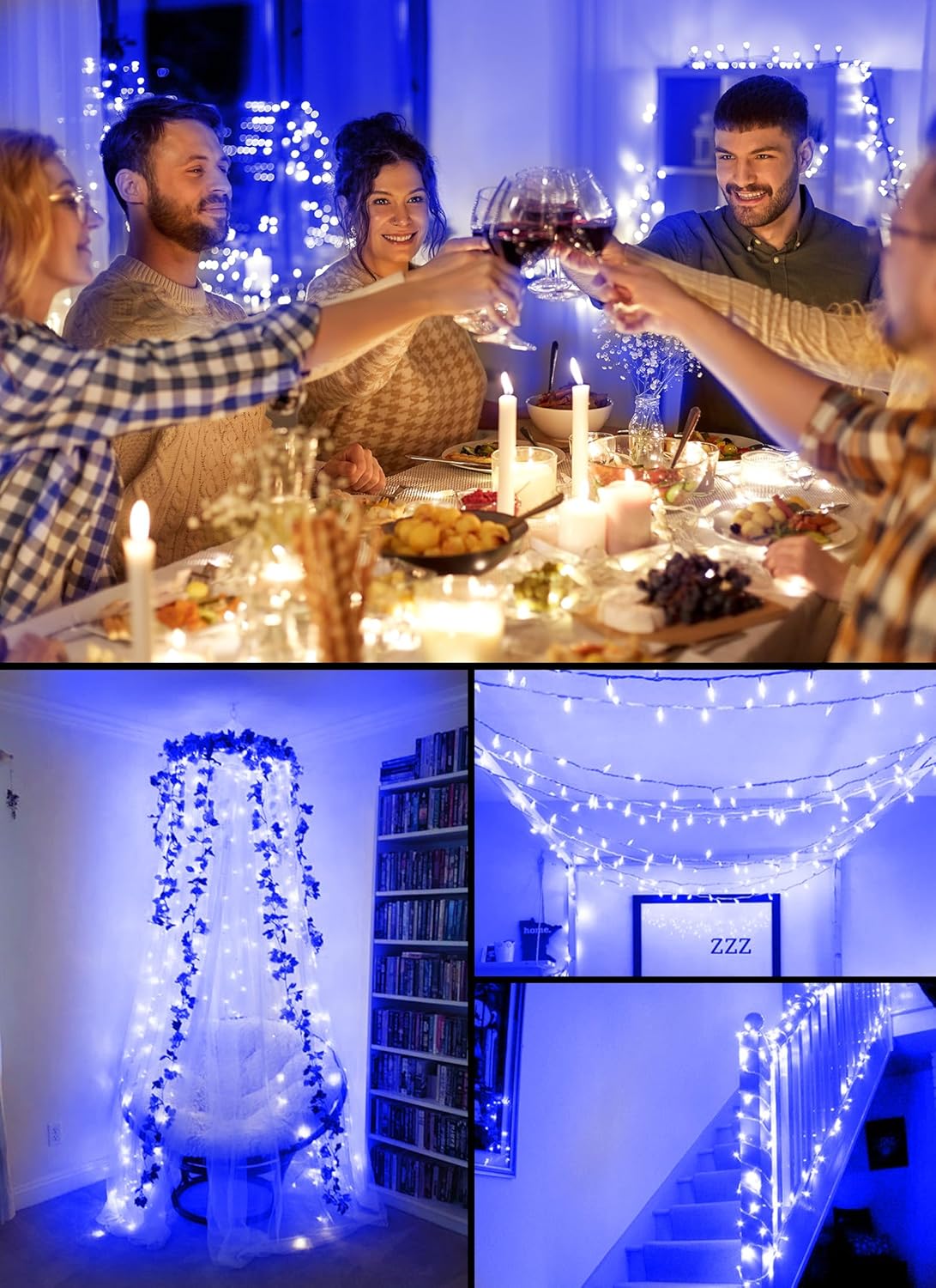 Battery Operated Christmas String Lights, 8ft 20 LED Mini Lights with Timer, Christmas Tree Lights for Indoor Outdoor Bedroom Wedding Party Holiday Xmas Decoration，Blue & White