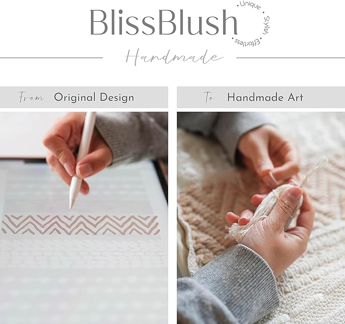 BlissBlush Decorative Lumbar Throw Pillow Cover 14x24 Boho Coastal Blue Accent Cushion for Couch Sofa Farmhouse Pillowcase for Bedroom Living Room Home Décor Cover ONLY