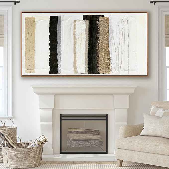 Abstract Wall Art Decor Modern Wall Decorations Maximalist Home Canvas paintings Wall Art Prints Framed Multicolor Overlapping Strips Artwork Parting for Living Room Wall Bedroom Kitchen Office Decor 24×48 Inch With Framed