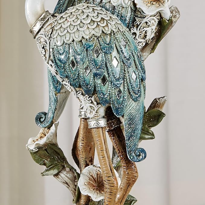 Devoted Cranes Table Sculpture Teal - Made of Resin Coastal Crane Shorebirds - Glitter Accents - Bird Statue - Flowers, Vining Leaves Base - Measures 5 Inches Wide, 16 Inches High