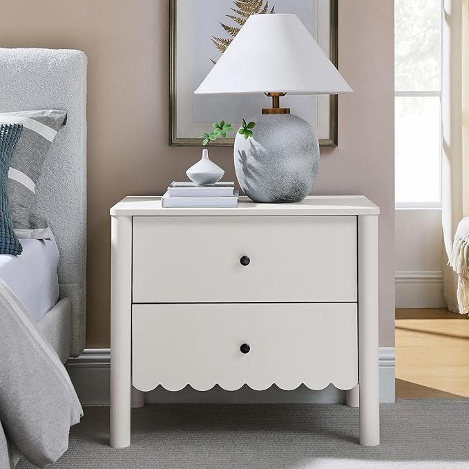 Modway Emmeline Scalloped 2-Drawer Nightstand in White