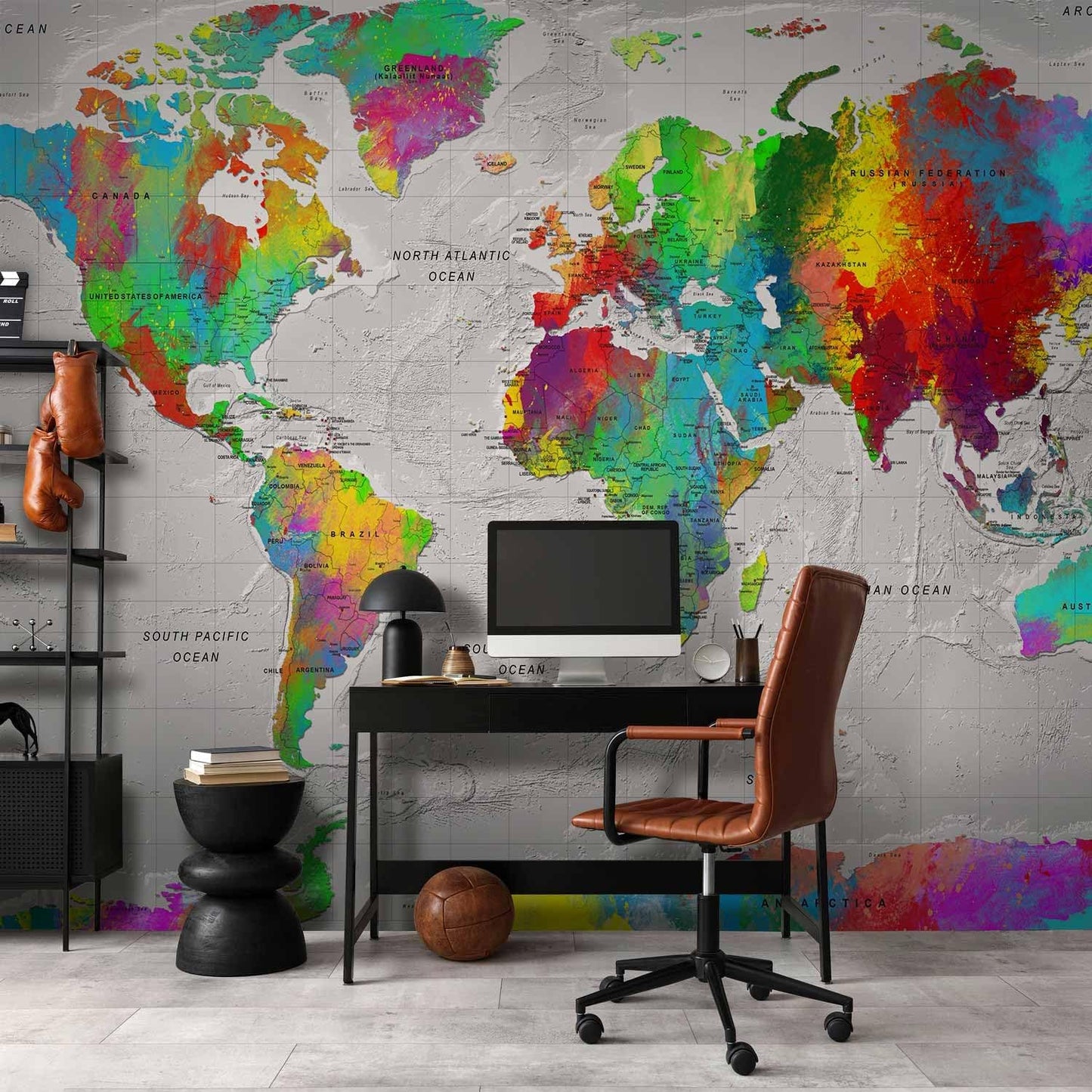 artgeist Wall Mural World Map 193x138 in - XXL Peel and Stick Self-Adhesive Wallpaper Removable Large Sticker Foil Wall Decor Print Picture Image Design Map of The World k-A-0128-a-a