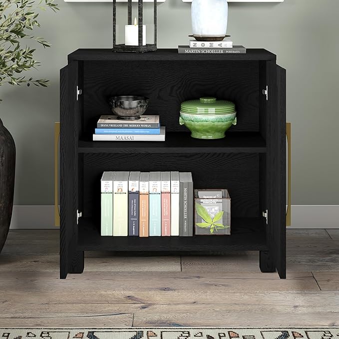 Henn&Hart 28" Wooden Accent Cabinet, Modern Sideboard Buffet Cabinet with 2 Doors and an Adjustable Shelf for Living Room, Dining Room, Bedroom or Entryway, Natural Black