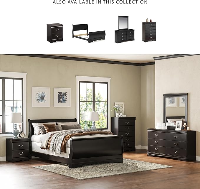 Signature Design by Ashley Huey Vineyard Traditional 2 Drawer Nightstand, Louis Phillippe Styling, Pewter Colored Handles, Shapely Mouldings, Smooth Operating Drawers, 24.45" Tall, Black