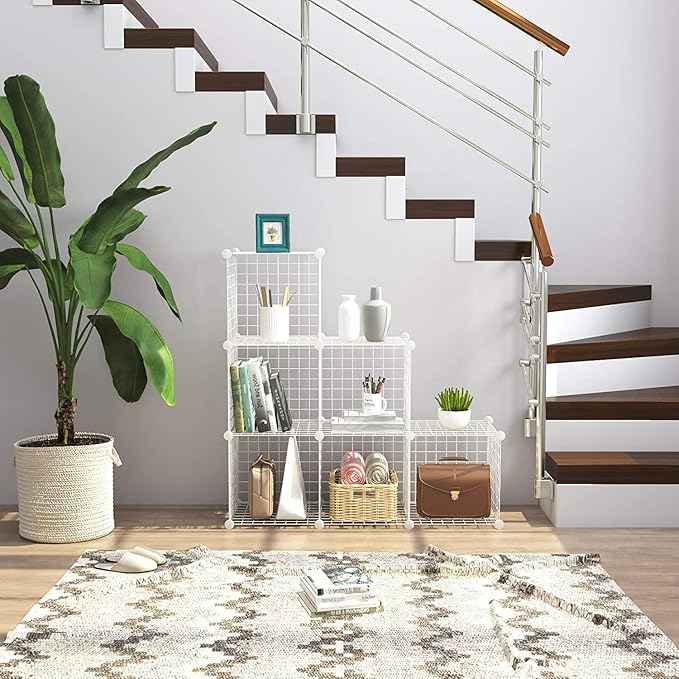 C&AHOME Wire Cube Storage, 6 - Cube Organizer Metal C Grids, Modular Shelves Units, Storage Bins Shelving, Closet Organizer, Ideal for Home, Office, Living Room, 36.6”L x 12.4”W x 36.6”H White