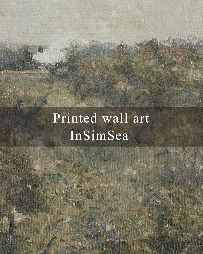 InSimSea Framed Canvas Print Art, Vintage Impressionist Landscape Painting, Rustic Farmhouse Cottage Decor for Hallway Wall Floating Shelf Desk Vanity Fireplace,10x8in, Neutral Tones