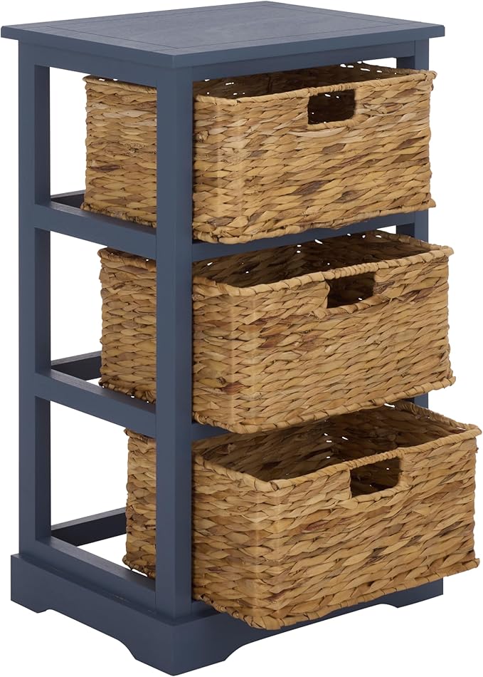 SAFAVIEH Home Collection – Halle Blue 3-Drawer Basket Storage Side Table, Coastal Accent Design, Fully Assembled (AMH5738H)
