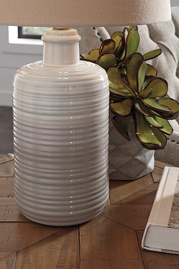 Signature Design by Ashley Marnina 25.5" Neutral Ceramic Table Lamp Set, 2 Count, Taupe
