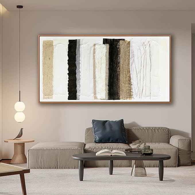 Framed Abstract Canvas Wall Art Decor Home Decor Large Wall Art Prints Wall Decorations Multicolor Overlapping Strips Framed Artwork Parting for Living Room Wall Bedroom Kitchen Office Decor 29"×58"