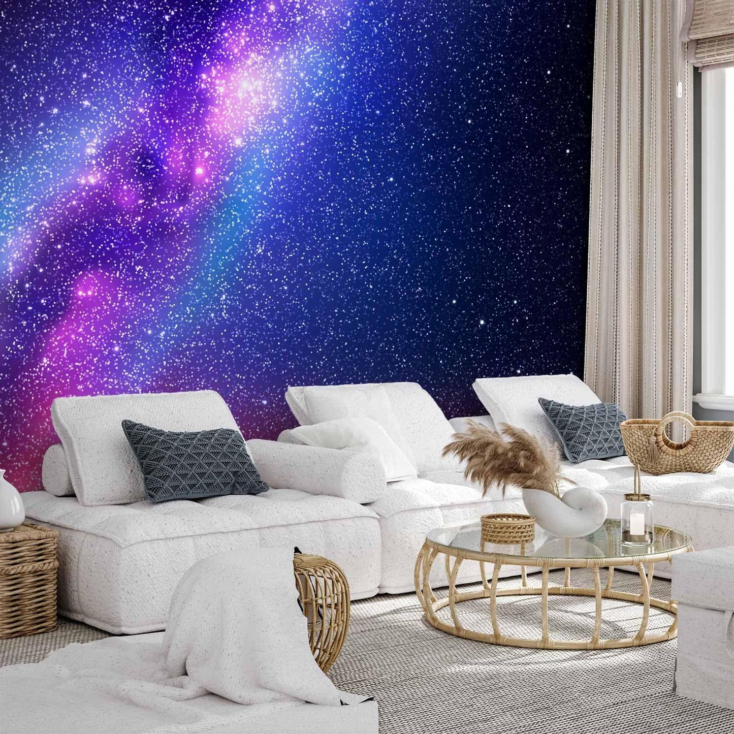 artgeist Wall Mural Galaxy 77x55 in - Peel and Stick Self-Adhesive Wallpaper Removable Large Sticker Foil Wall Decor Print Picture Image Abstract Space Sky Star Cloud Violet f-C-0487-a-a