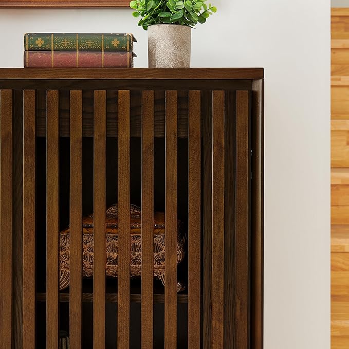 KEIKI 39" Mid Century Modern Fluted Hollowed Out Sideboard Cabinet with 2 Outlet Holes, Buffet Cabinet with Storage, Storage Cabinet for Living Room, Entryway, Hallway, Dining Room, Kitchen, Walnut