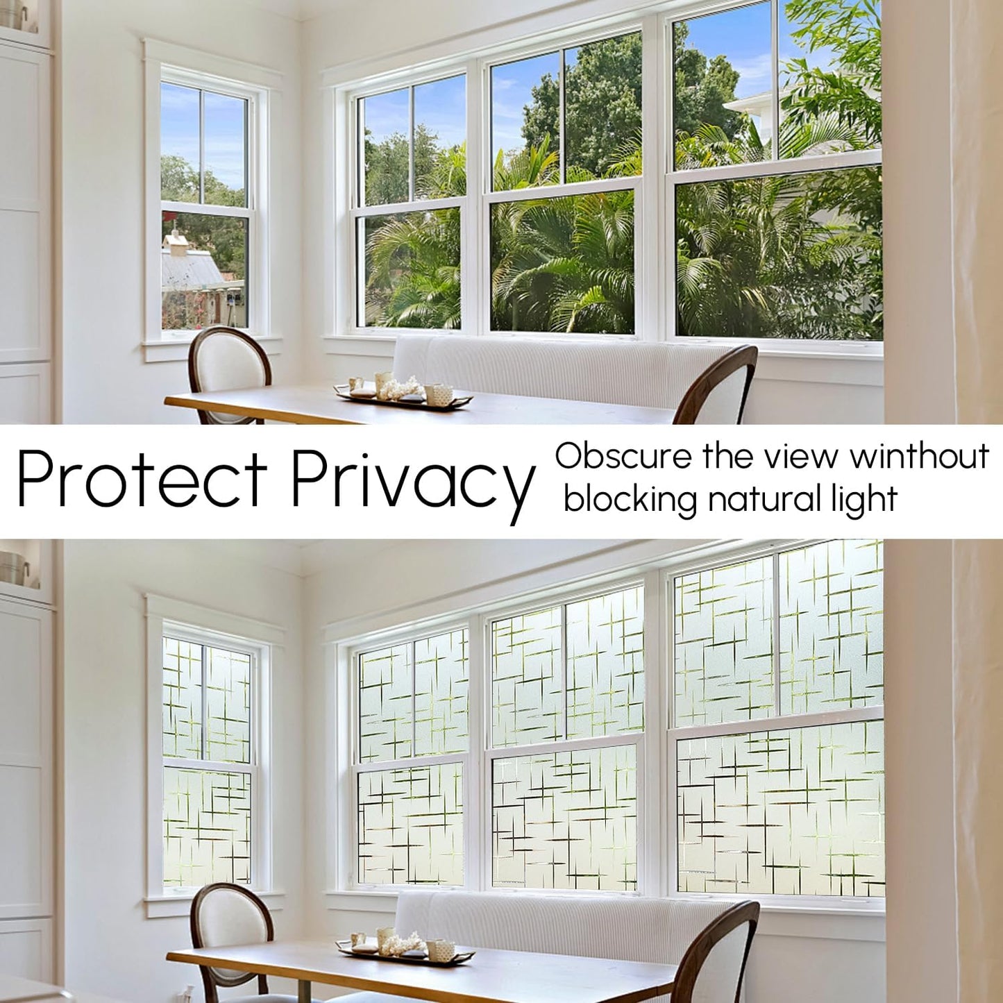 HIDBEA Window Privacy Film, Decorative Staic Cling Frosting Film, Heat Control UV Blocking Non-Adhesive Window Sticker for Home, Cross Pattern,35.4 X 78.7 Inches