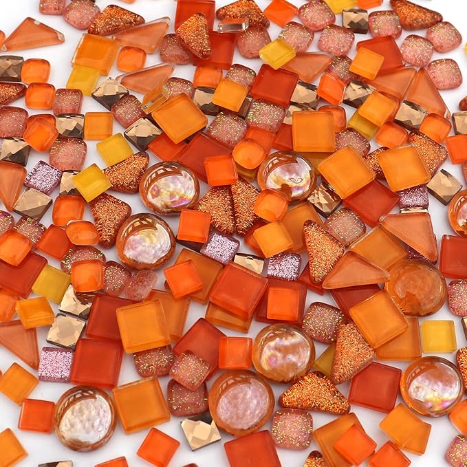 LITMIND Assorted Orange Irregular Crystal Mosaic Tiles, 9oz Value Pack - Perfect for Art Crafts, Mosaic Making Projects, Home Decor, and More