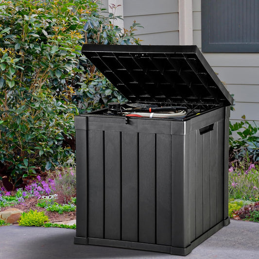 YITAHOME 51 Gallon Outdoor Storage Deck Box, Waterproof Resin Package Delivery and Storage Box with Lockable Lid for Patio Furniture Cushions, Pool Accessories, Garden Tools, Black