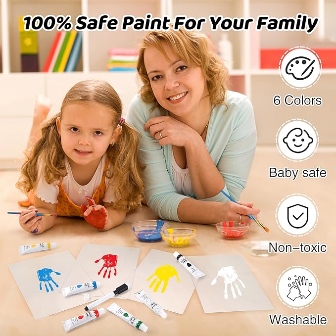 Family Handprint Kit, Hand Prints Keepsake Frame, DIY Craft Gift for New Parents & Mom & Baby, Grandparents, Mother's Day, Father's Day, Adoption Day, Anniversary, 6 Non -Toxic Paints (Black)
