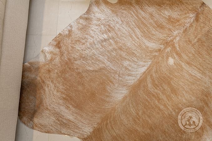 Sunshine Cowhides 100% Genuine Palomino Beige Cowhide Rug - Modern Style Animal Skin Rug & Floor Carpet for Living Room, Bedroom, Kitchen & More - Extra Large (6x7-8 Ft.)