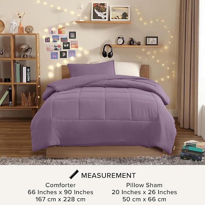 UGG Leonora Comforter Set with 1 Pillow Sham Lightweight Down Alternative Blanket Reversible All Season Washable and Hypoallergenic Bedding Set for College Dorm, Twin/Twin XL, Purple Shadow