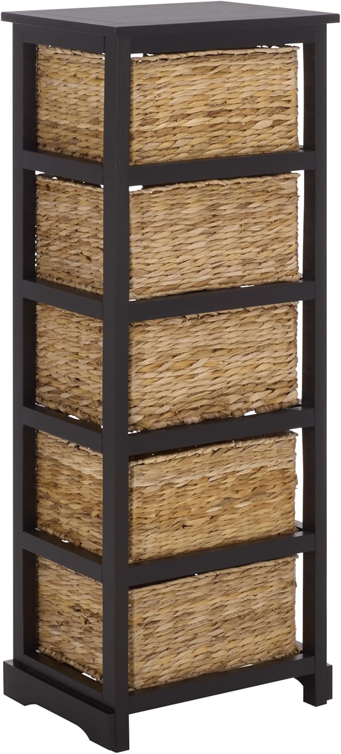SAFAVIEH Home Collection Vedette Distressed Black 5-Drawer Wicker Basket Storage Tower (Fully Assembled)