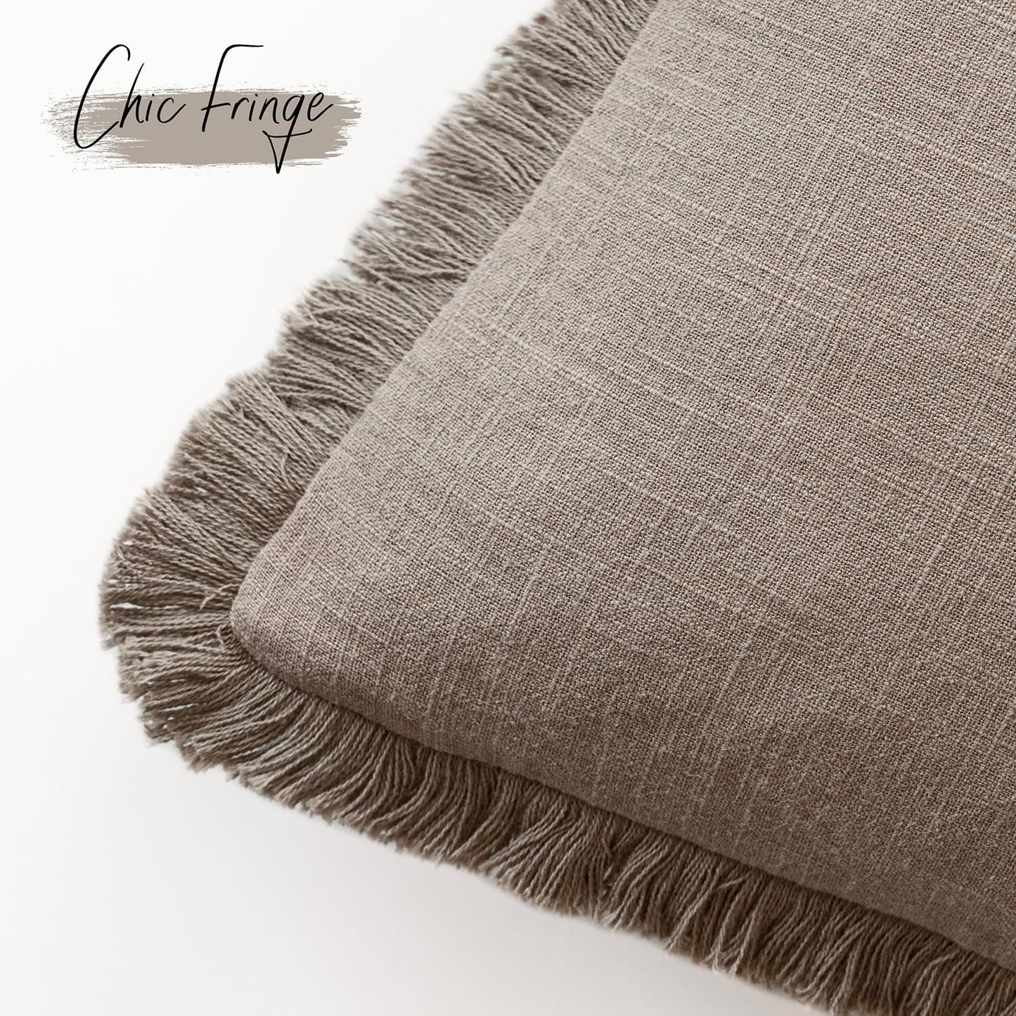 Foindtower Set of 2 Decorative Linen Fringe Throw Pillow Covers Cozy Boho Farmhouse Cushion Cover with Tassels Soft Accent Pillowcase for Couch Sofa Bed Living Room Home Decor,26×26 Inch,Brown Tan
