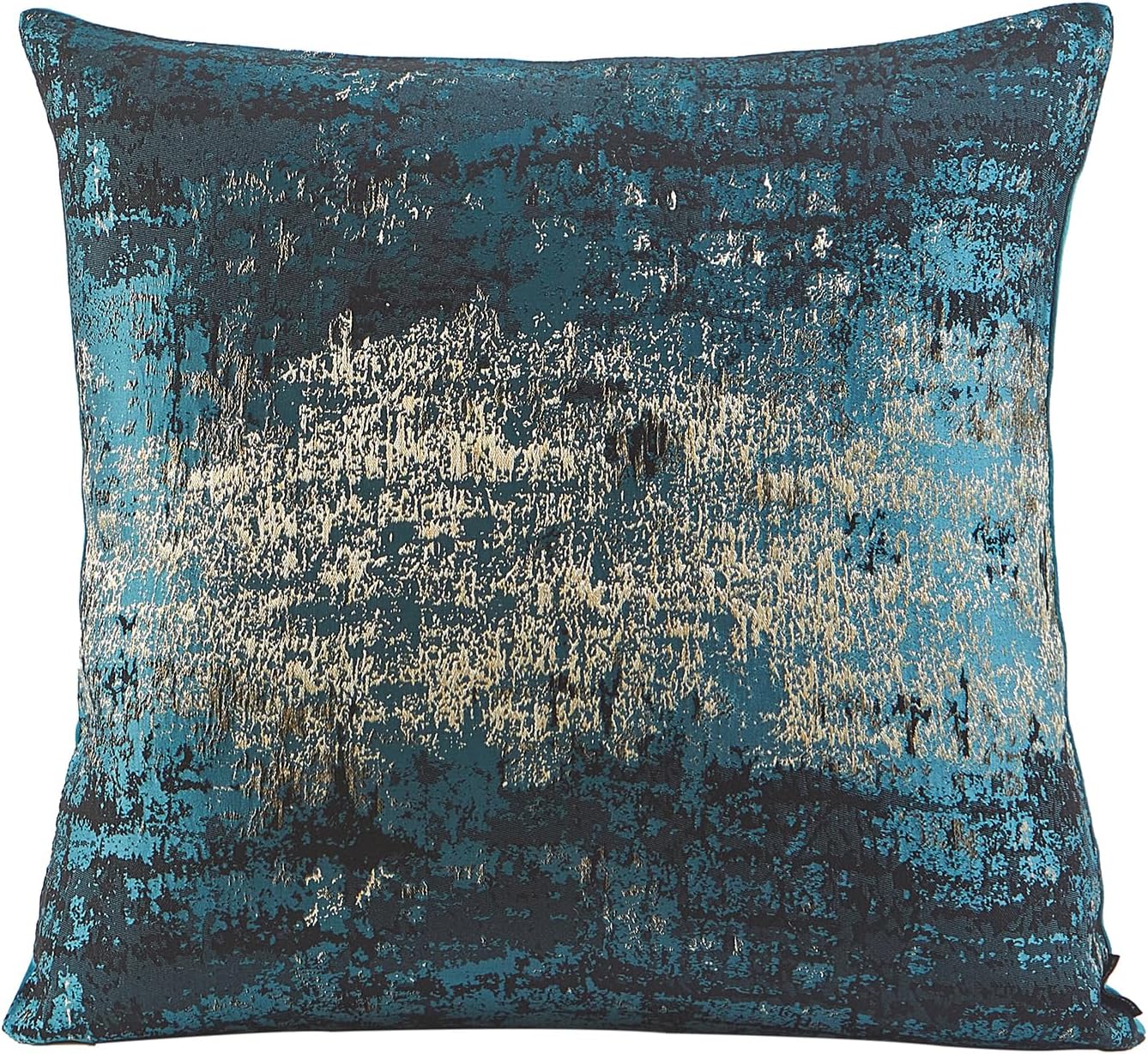 THE-TINOART Teal & Gold Embroidered Jacquard Pillow Cover 20x20 Inches - Luxury Reversible Decorative Throw Pillow Cover with Gold Thread & Velvet Backing, Elegant Holiday Home Decor