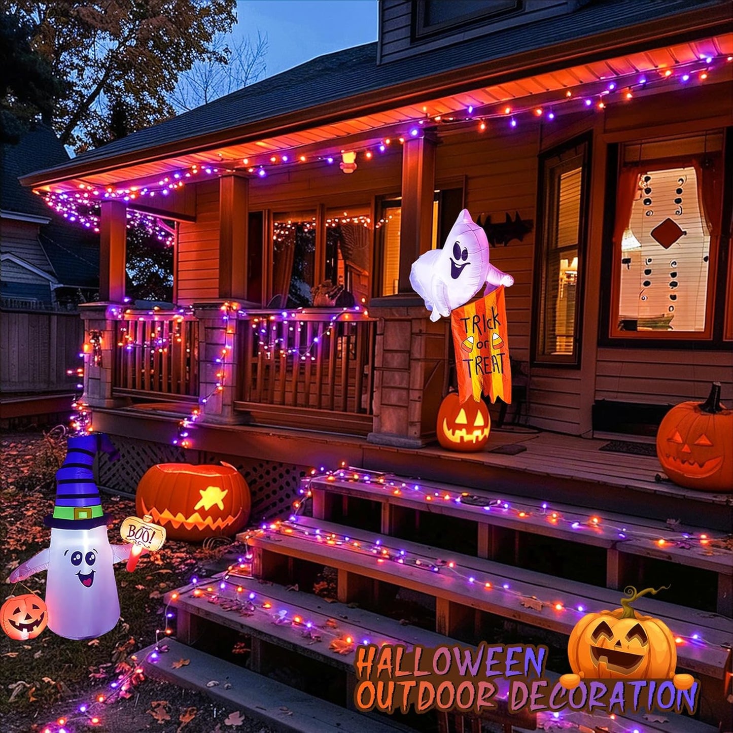 JMEXSUSS 600 LED Christmas String Lights Outdoor, Orange and Purple Lights Clear Wire, Christmas Twinkle String Lights Plug in for Tree Christmas Decorations