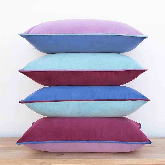MONDAY MOOSE Decorative Throw Pillow Covers Cushion Cases, Set of 4 Soft Velvet Modern Double-Sided Designs, Mix and Match for Home Decor, Pillow Inserts Not Included (12x20 inch, Purple/Blue)