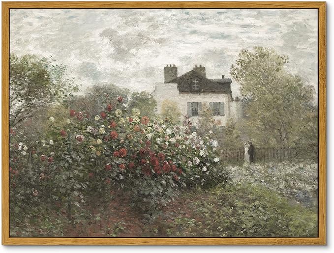 InSimSea Framed Canvas Wall Art Vintage Decor, Classical Home Room Decor The Artist's Garden in Argenteuil by Claude Monet, Kitchen Office Farmhouse Bathroom Decor Wall Art, 12"x16"