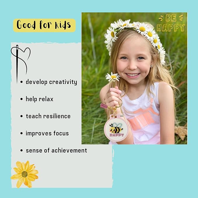 IDDI Cute Creatures Embroidery Kit for Kids. Stamped Cross Stitch Kits for Beginners. Kid Needlepoint. Crafts for Girls 8-12. Easy Crafts. DIY Keychains for Kids. Needlework Kits. Backpack Charms.