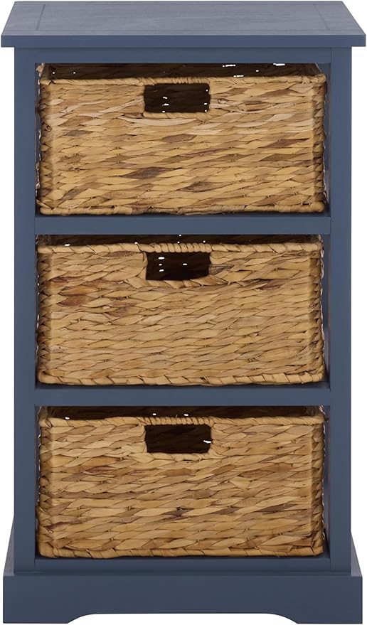 SAFAVIEH Home Collection – Halle Blue 3-Drawer Basket Storage Side Table, Coastal Accent Design, Fully Assembled (AMH5738H)