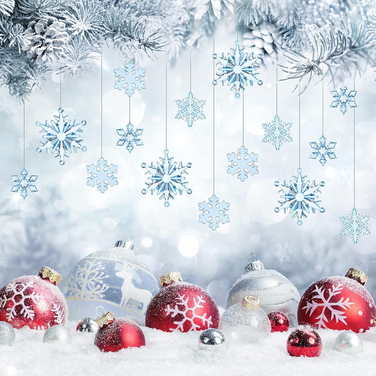 Dilunave 40 Pieces Christmas Snowflake Ornaments Acrylic Christmas Tree Decorations Crystal Snowflakes Translucent Winter Hanging Ornament for Tree(Blue)