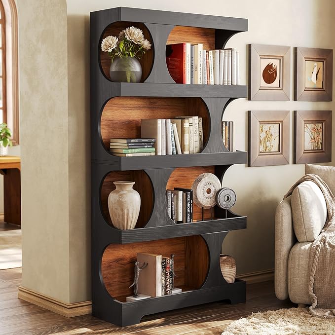 LITTLE TREE 4-Tier Large Bookshelf Set 2, All Wooden 70.8-Inch Tall Bookcase with Storage Shelves, Modern Display Rack, Black Open Book Shelf for Living Room, Bedroom, Office