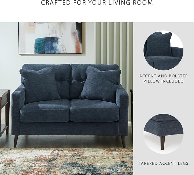 Signature Design by Ashley Bixler Classic Tufted Loveseat with Removable Cushions, Blue