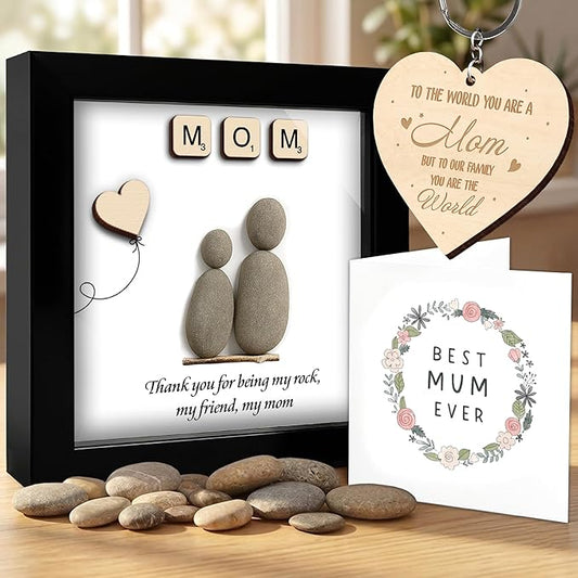 Mom Pebble Art Framed Rock Sign Thank You for Being My Rock Gifts for Mom Wall Art Frame Anniversary Birthday Mother's Day Grandma Nana Gifts from Daughter Son Grandkid S18