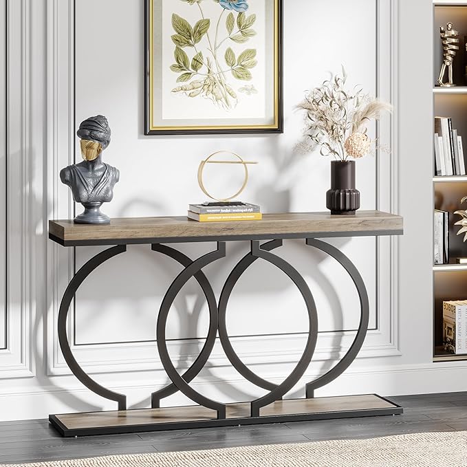 Tribesigns Console Table, 55-Inch Industrial Entryway Table with Geometric Metal Frame, Narrow Long Wood Accent Sofa Table for Living Room, Entrance, Hallway, Vintage Grey