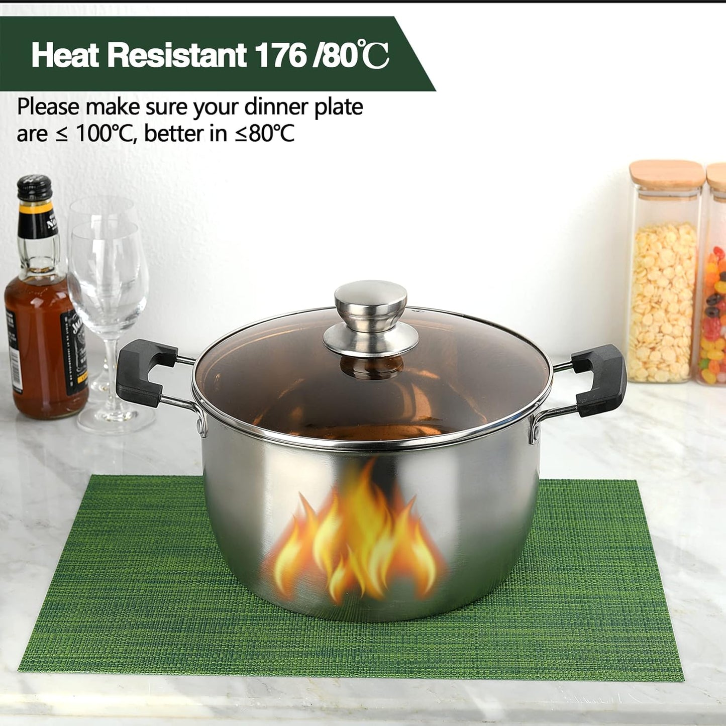 Green Christmas Placemats Set of 4 - Wipe Clean Vinyl Placemats - Washable Heat Resistant PVC Placemats for Dining Table - 17x12 Inch (Green, 4)