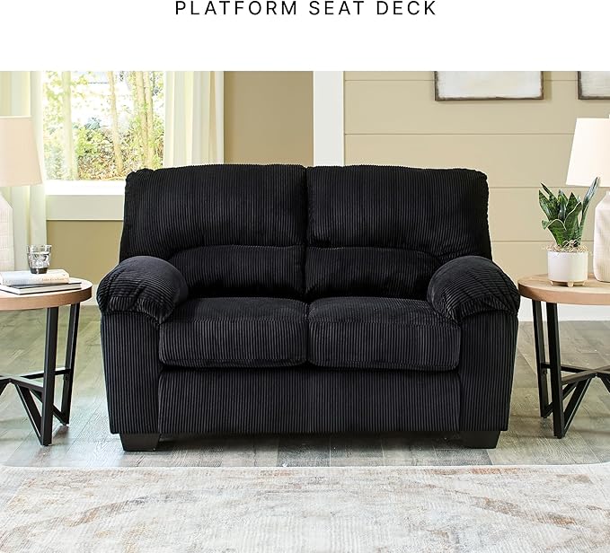 Signature Design by Ashley SimpleJoy Modern Loveseat for Living Room, Black