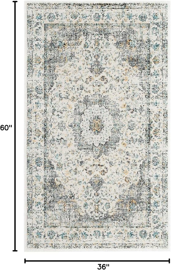 SAFAVIEH Area Rug 3x5 - Evoke Collection - Grey & Gold, Shabby Chic Oriental Medallion Design, Non-Shedding & Easy to Clean, Ideal for Living Room, Bedroom, Dining Space (EVK220B)
