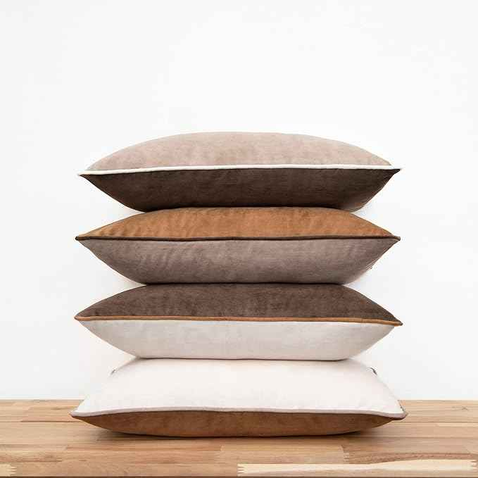 MONDAY MOOSE Decorative Throw Pillow Covers Cushion Cases, Set of 4 Soft Velvet Modern Double-Sided Designs, Mix and Match for Home Decor, Pillow Inserts Not Included (12x20 inch, Brown/Beige)