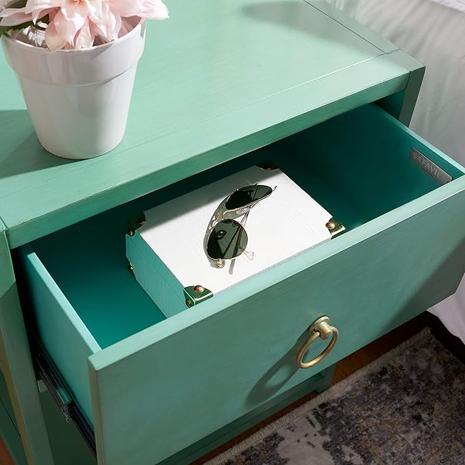 SAFAVIEH Home Collection – Yudi Turquoise Nightstand with Drawer & Shelf, Contemporary Accent Storage Table, Fully Assembled (NST9201C)