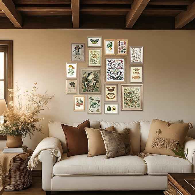 LANCHI95 16 Pcs Vintage Botanical Wall Art Set – Unframed Aesthetic Cottagecore Decor, Antique Frog, Mushroom, Butterfly & Floral Nature Prints - Gallery Wall Kit (3x 8x10", 6x 5x7", 7x 4x6") (UNFRAMED) Animal 2