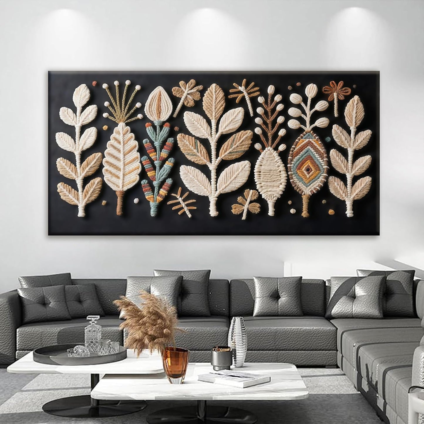 Tsomzxng Large Boho Black Wall Art For Living Room Chic Home Wall Art Modern Multicolor Leaves Feather Canvas Wall Art Decor Picture For Bedroom Apartment Kitchen Home Wall Decor 29" W X 58" L