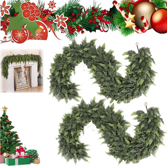 6 Ft Artificial Cedar Garlands – Real Touch Winter Greenery, Realistic Artificial Cedar Tree Christmas Pine Garland Decorations for Table Mantle Wall Indoor Fireplace Holiday Party (5ft, 2)