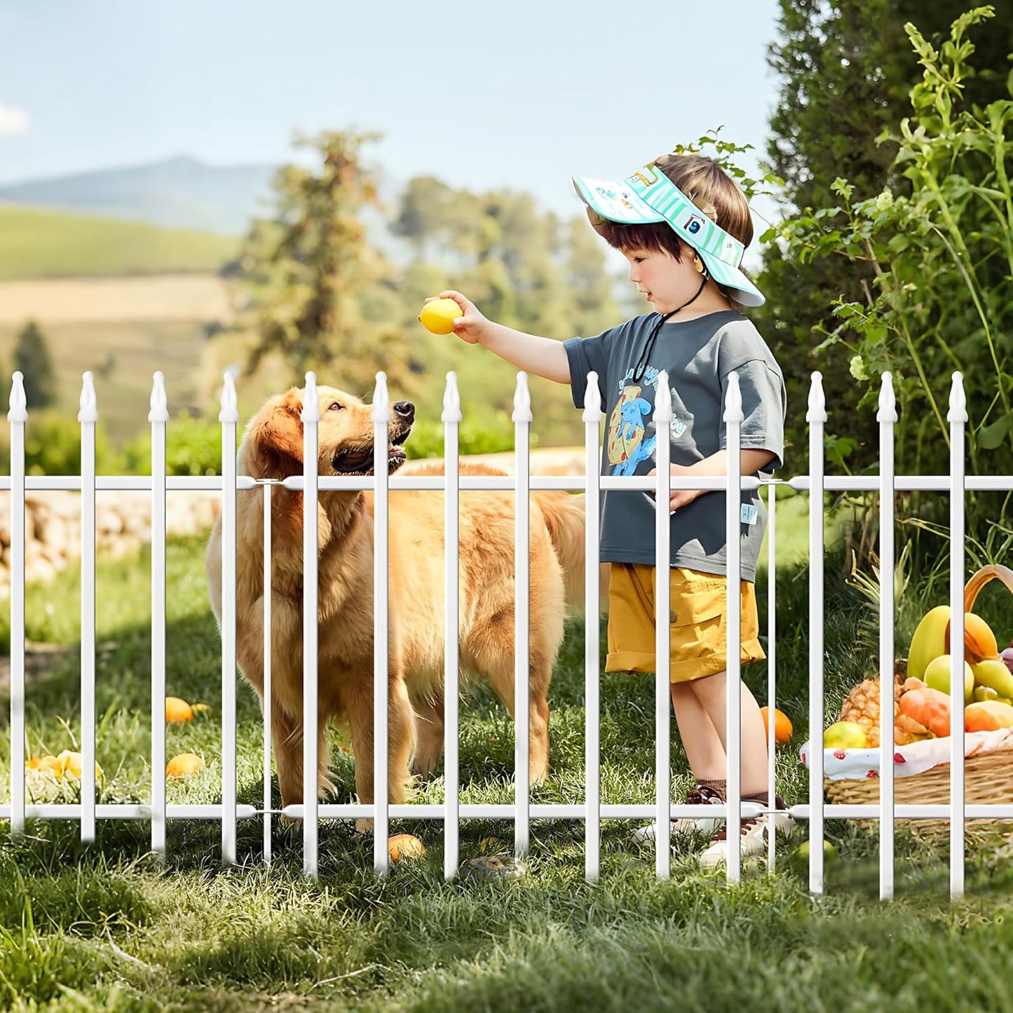 Metal Garden Fence 24" W x 24" H (10 Panels, Total 20 ft), Decorative Border Folding Fence, Landscape Fencing for Flower Bed, Yard, Animal Barrier