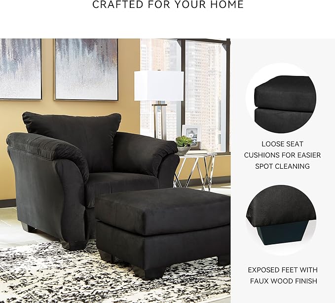 Signature Design by Ashley Darcy Casual Plush Square Accent Ottoman, Black