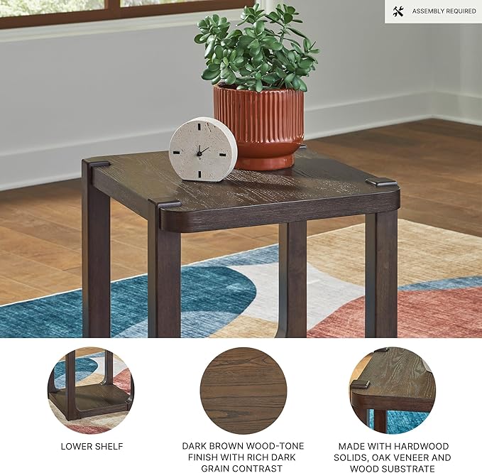 Signature Design by Ashley Breckington Contemporary End Table with Lower Shelf, Dark Brown