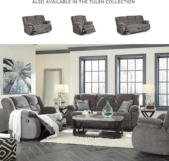 Signature Design by Ashley Tulen Contemporary Rocker Recliner, Gentle Rocking Motion, Pull Tab Reclining, Fabric Upholstery, 39" W x 40" D x 40" H, Dark Gray