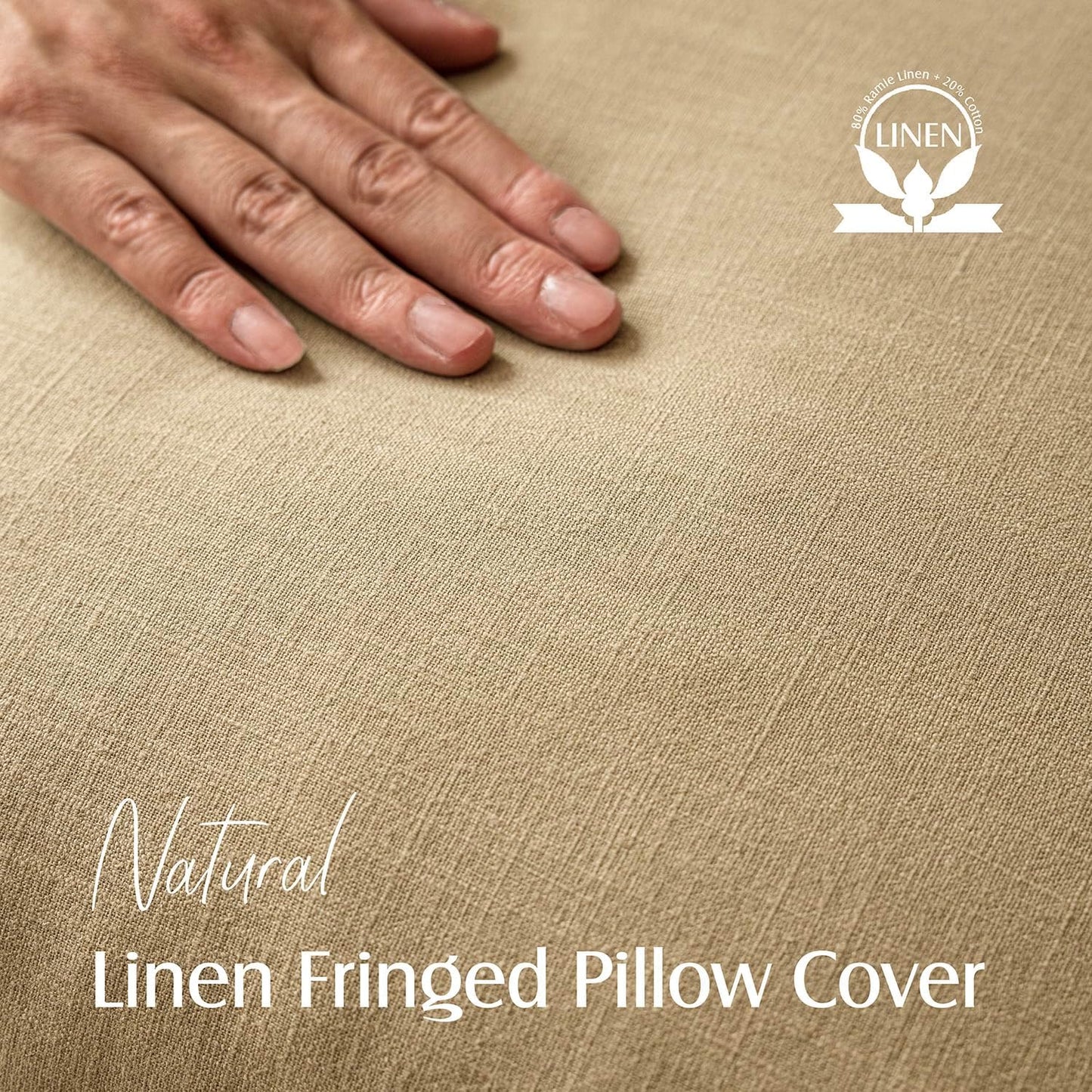 Foindtower Set of 2 Decorative Linen Fringe Throw Pillow Covers Farmhouse Cushion Cover with Tassels Soft Accent Pillowcase for Couch Chair Sofa Bed Living Room Home Decor,22×22 Inch,Light Khaki Taupe