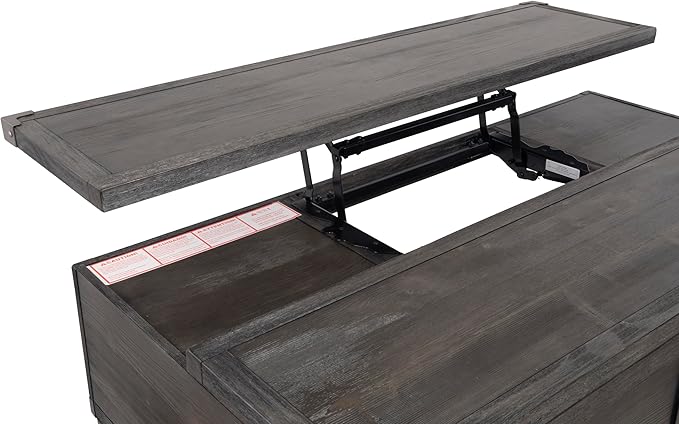 Signature Design by Ashley Todoe Industrial Spring-Lift Top Coffee Table, 2 Storage Drawers, Metal Legs, Wood, 54.38" W x 28.5" D x 18.25" H, Dark Gray & Weathered Pine Finish